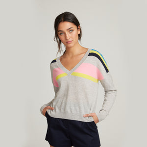 Cropped V-Neck w/ Shoulder Stripes