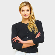 Load image into Gallery viewer, Women&#39;s ¾ Sleeve Cotton Cardigan in Black by Autumn Cashmere