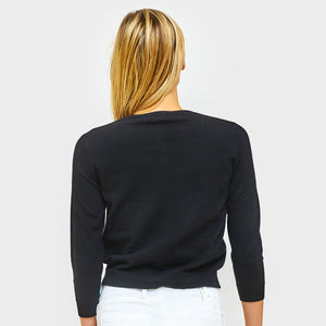 Women's ¾ Sleeve Cotton Cardigan in Black by Autumn Cashmere