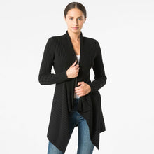 Load image into Gallery viewer, Women’s Cashmere Rib Drape Cardigan in Ebony Black by Autumn Cashmere