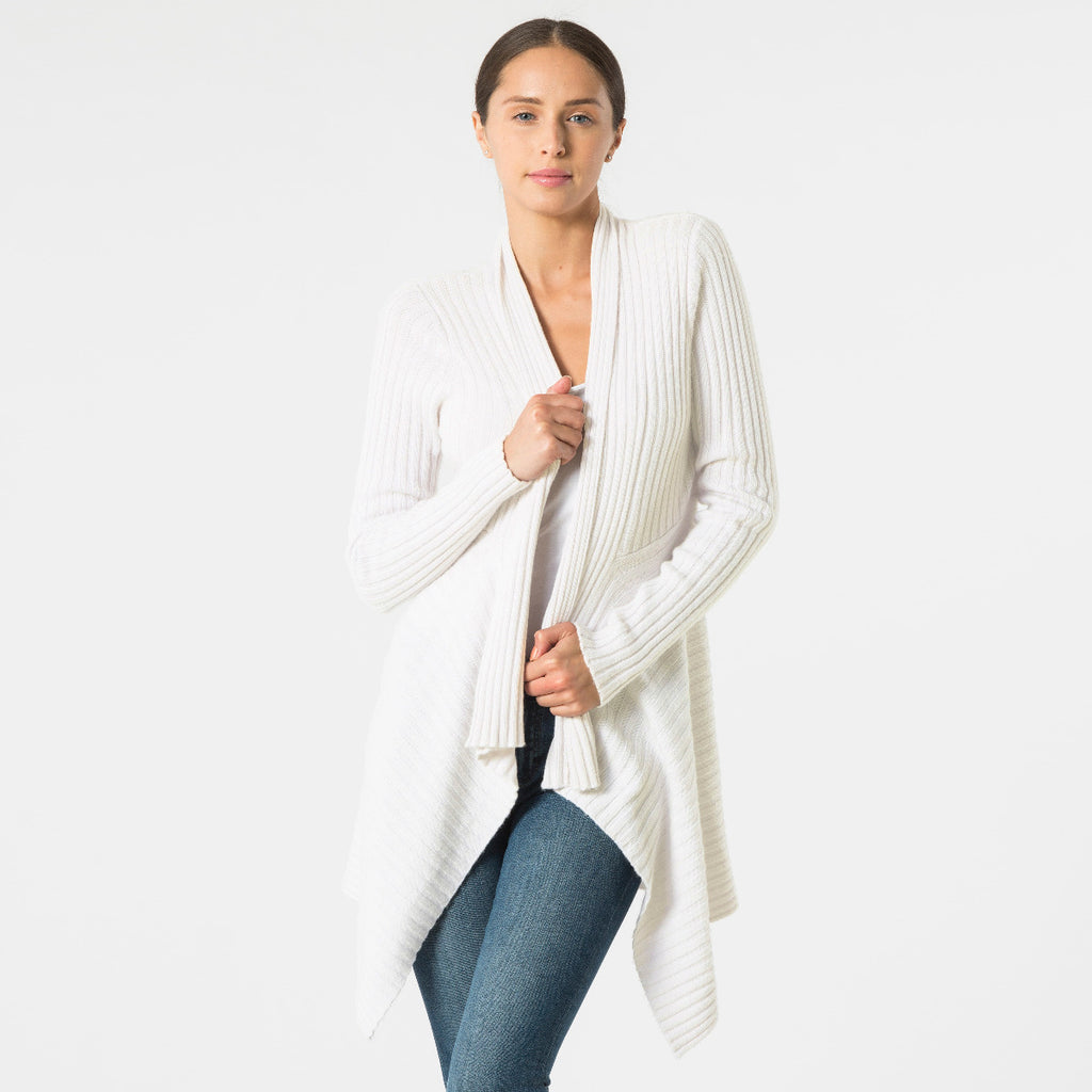 Women’s Cashmere Rib Drape Cardigan in Vanilla White by Autumn Cashmere