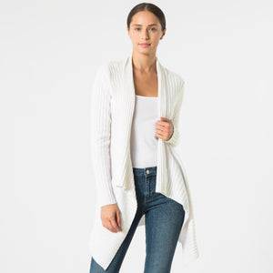 Women’s Cashmere Rib Drape Cardigan in Vanilla White by Autumn Cashmere