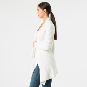 Women’s Cashmere Rib Drape Cardigan in Vanilla White by Autumn Cashmere