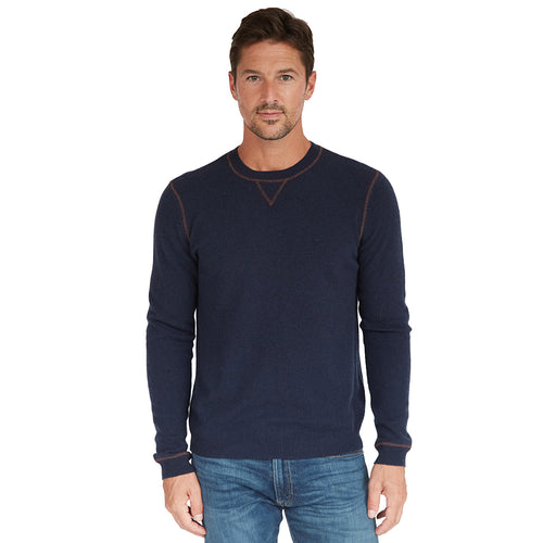 Double Coverstitch Crew in Navy/Merlot