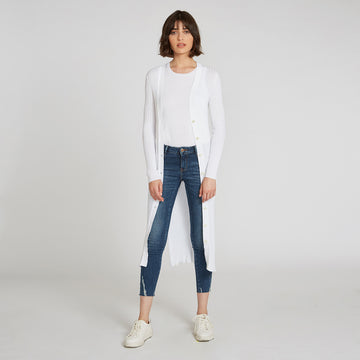 Cotton Rib Drape Maxi Cardigan in Bleach White by Autumn Cashmere. Women's White Long Layer Cardigan.