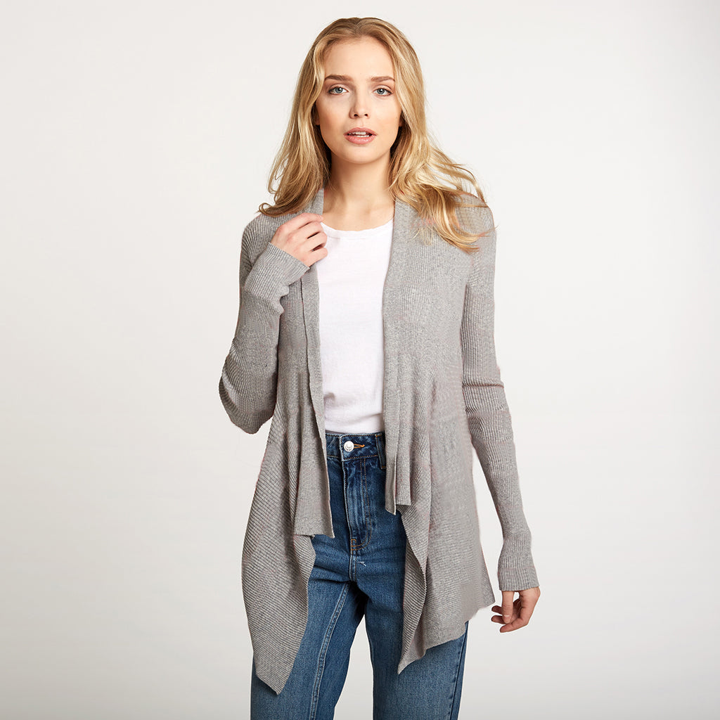 Women's Cotton Rib Drape Cardigan in Sweatshirt Grey by Autumn Cashmere.