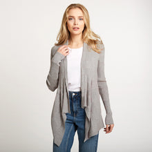 Load image into Gallery viewer, Women&#39;s Cotton Rib Drape Cardigan in Sweatshirt Grey by Autumn Cashmere.