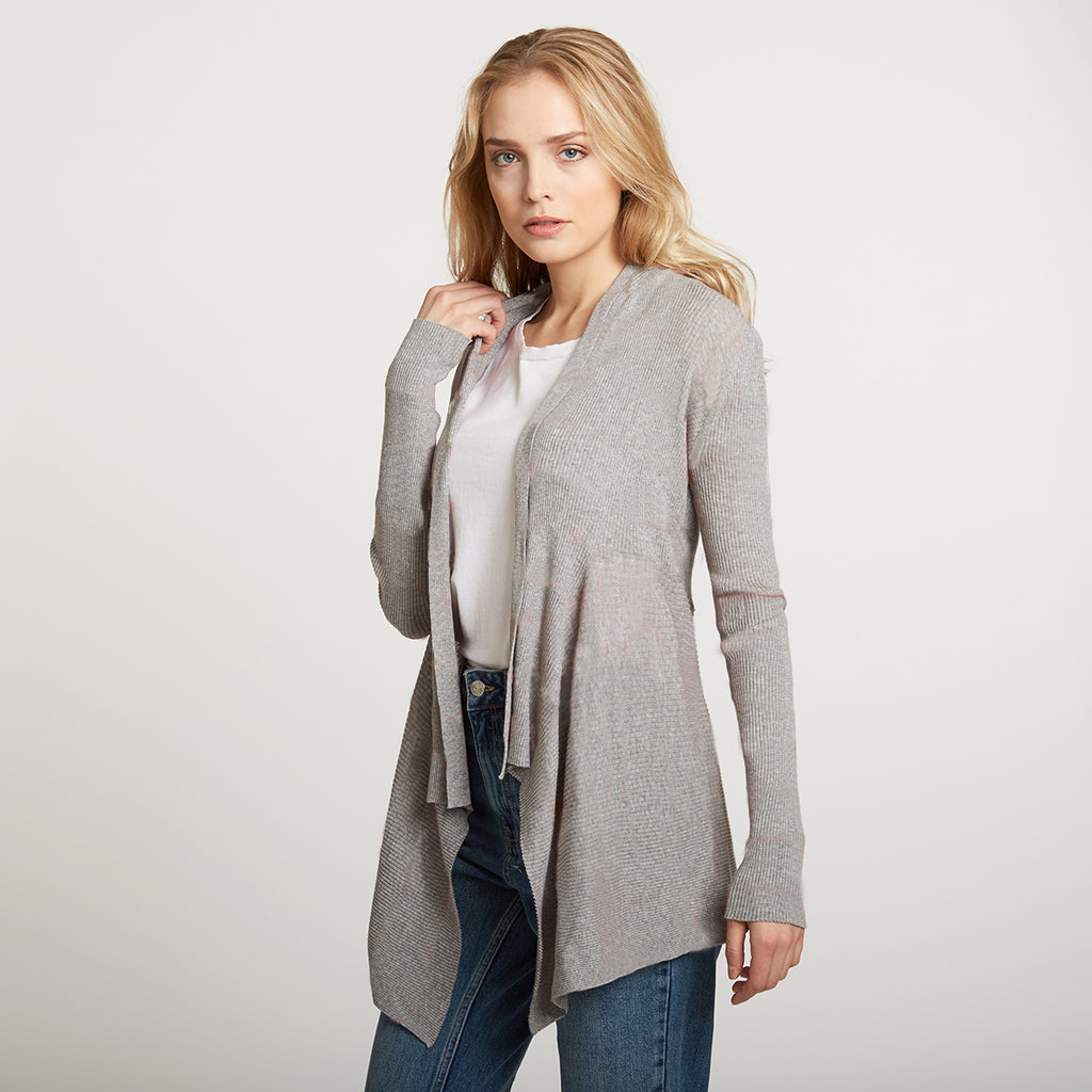 Women's Cotton Rib Drape Cardigan in Sweatshirt Grey by Autumn Cashmere.