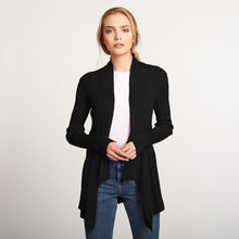 Load image into Gallery viewer, Women&#39;s Cotton Rib Drape Cardigan in Black by Autumn Cashmere.