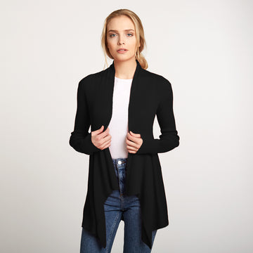 Women's Cotton Rib Drape Cardigan in Black by Autumn Cashmere.