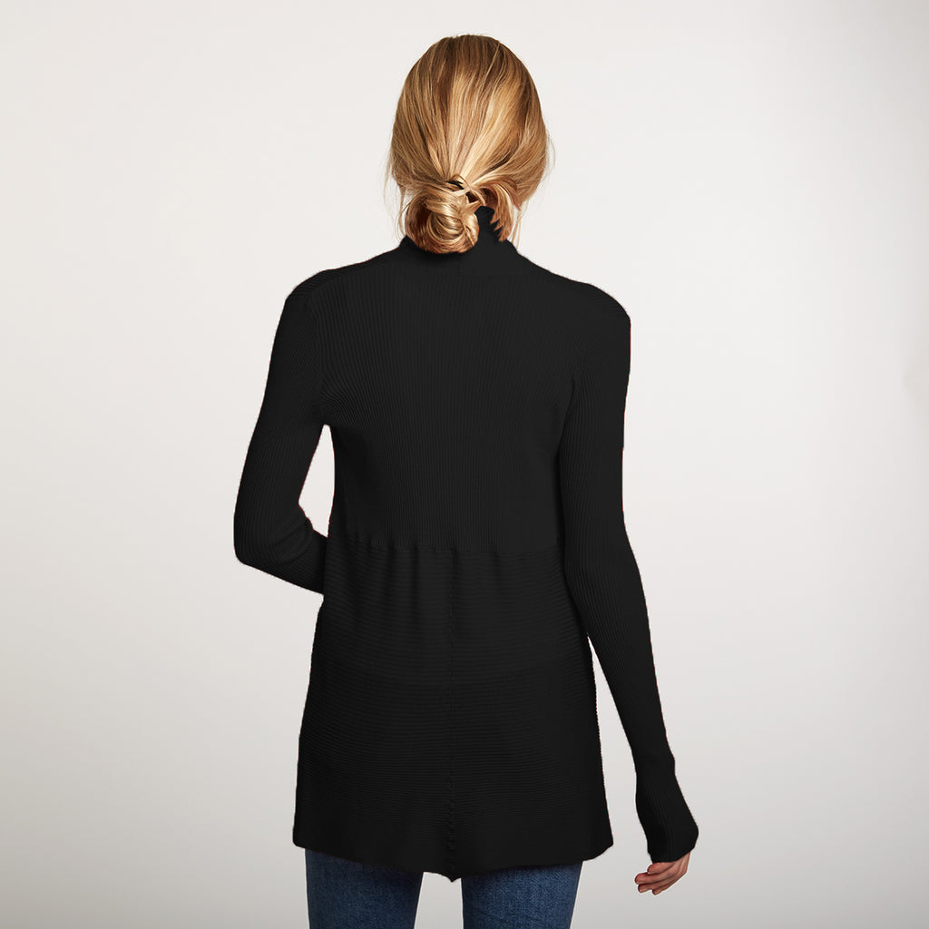 Women's Cotton Rib Drape Cardigan in Black by Autumn Cashmere.