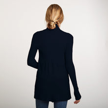 Load image into Gallery viewer, Women&#39;s Cotton Rib Drape Cardigan in Navy Blue by Autumn Cashmere.