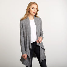 Load image into Gallery viewer, Women’s Cashmere Rib Drape Cardigan in Nickel Grey by Autumn Cashmere