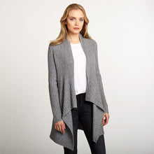 Load image into Gallery viewer, Women’s Cashmere Rib Drape Cardigan in Nickel Grey by Autumn Cashmere