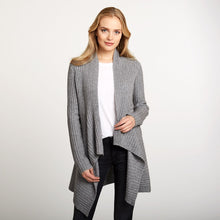 Load image into Gallery viewer, Women’s Cashmere Rib Drape Cardigan in Nickel Grey by Autumn Cashmere