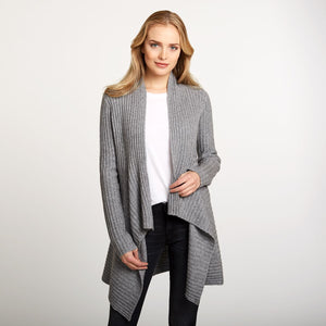 Women’s Cashmere Rib Drape Cardigan in Nickel Grey by Autumn Cashmere
