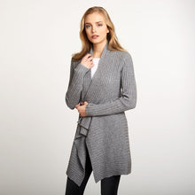 Load image into Gallery viewer, Women’s Cashmere Rib Drape Cardigan in Nickel Grey by Autumn Cashmere