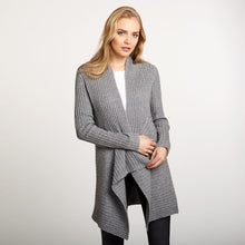 Load image into Gallery viewer, Women’s Cashmere Rib Drape Cardigan in Nickel Grey by Autumn Cashmere