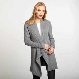 Women’s Cashmere Rib Drape Cardigan in Nickel Grey by Autumn Cashmere
