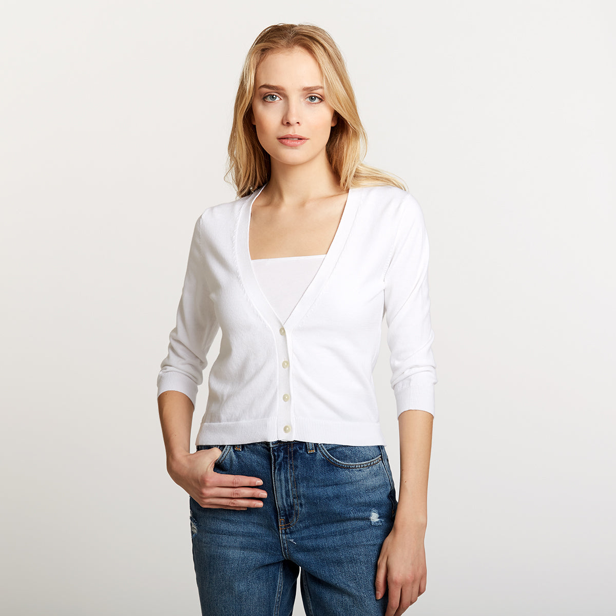 Soft White, Cashmere V Neck Cardigan