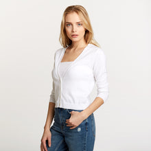 Load image into Gallery viewer, Women&#39;s ¾ Sleeve V-neck Baby Cardigan in Bleach White by Autumn Cashmere
