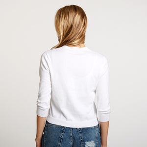 Women's ¾ Sleeve V-neck Baby Cardigan in Bleach White by Autumn Cashmere